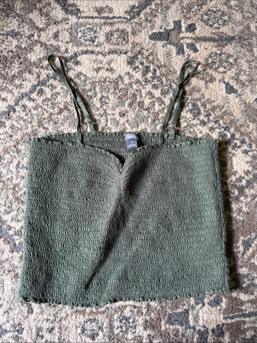 American Eagle Outfitters Olive Smocked Crop Cami